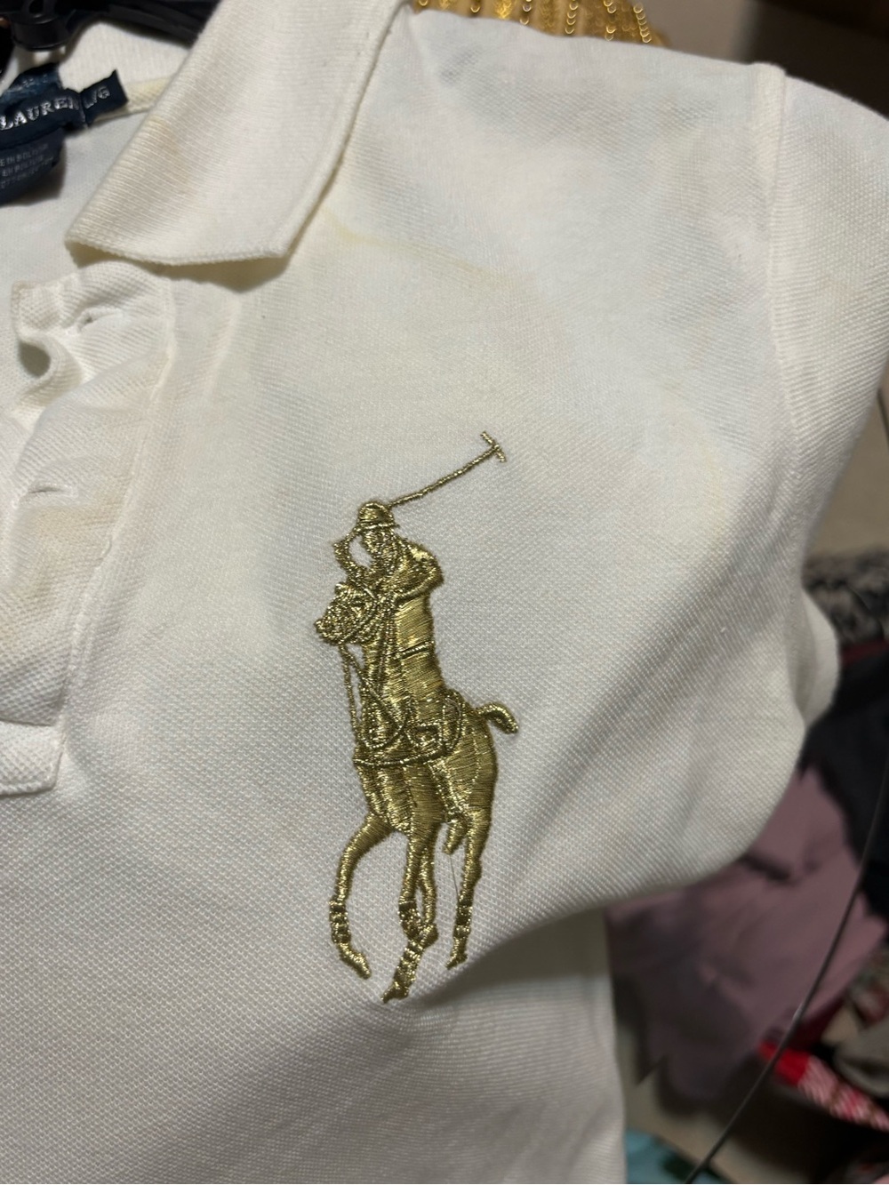 Ralph Lauren White Polo with Gold Pony Embroidery large size women